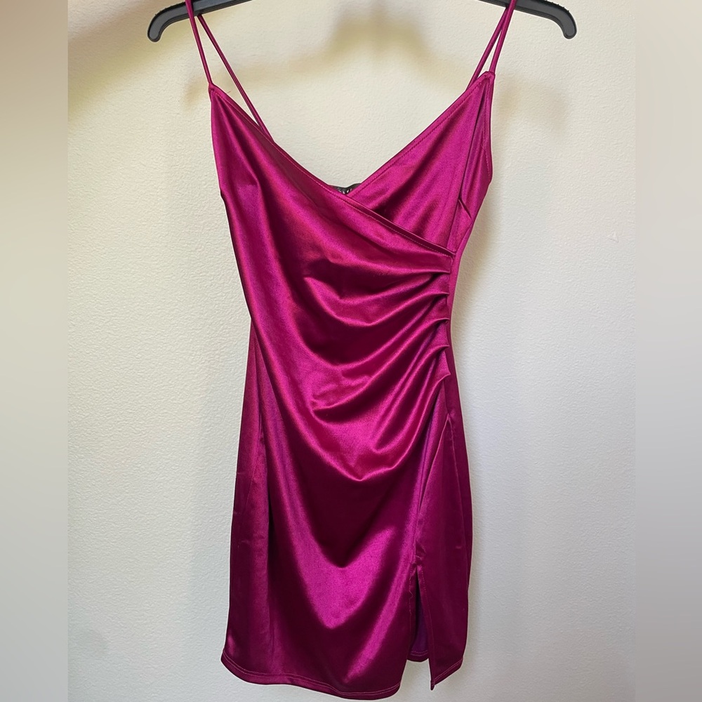 Blue Blush Pink Asymmetrical Ruched Slip Dress